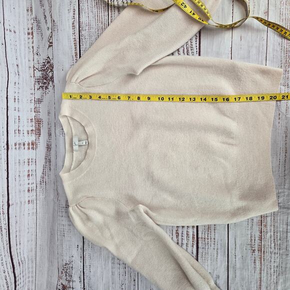 Joie Noely Wool Cashmere Sweater M Ivory Puff Sleeve Pullover Minimalist Classic - Picture 7 of 9